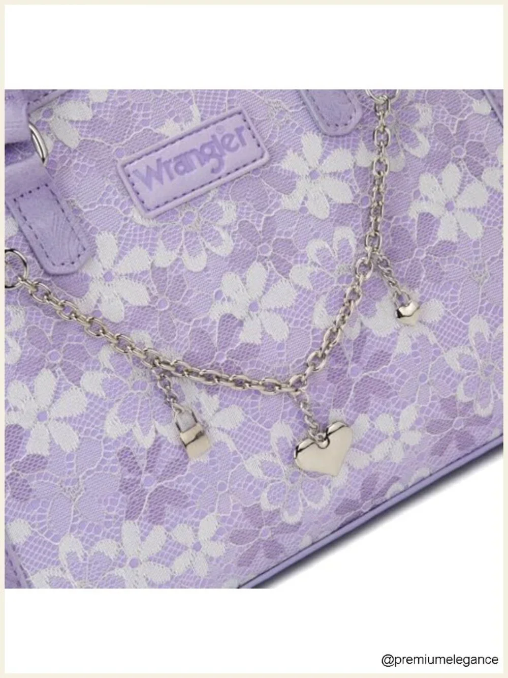 Faux Leather Medium Satchel Tote Bag with Floral Lace and Purse Charm